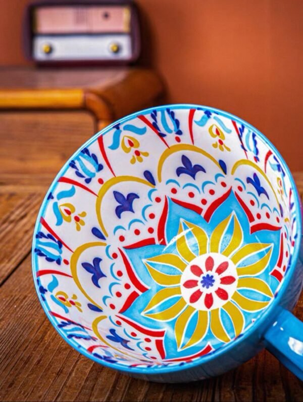 ZigMug – Bold & Patterned Ceramic Mug Large ceramic mug with solid color exterior, intricate floral and geometric patterned interior, dishwasher & microwave safe