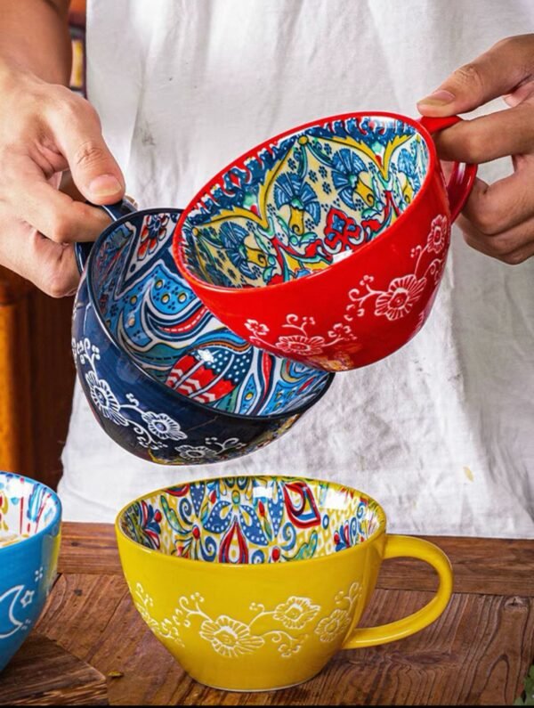 ZigMug – Bold & Patterned Ceramic Mug Large ceramic mug with solid color exterior, intricate floral and geometric patterned interior, dishwasher & microwave safe