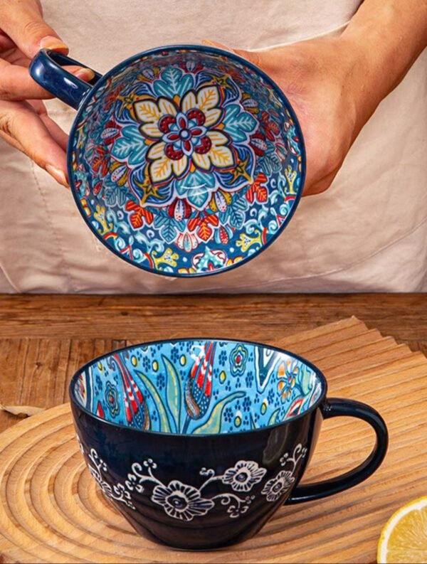 ZigMug – Bold & Patterned Ceramic Mug Large ceramic mug with solid color exterior, intricate floral and geometric patterned interior, dishwasher & microwave safe